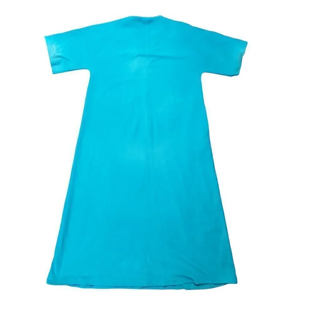 Vintage Vanity Fair Embroidered Mock Neck Night Gown House Coat Maxi Teal Size L
